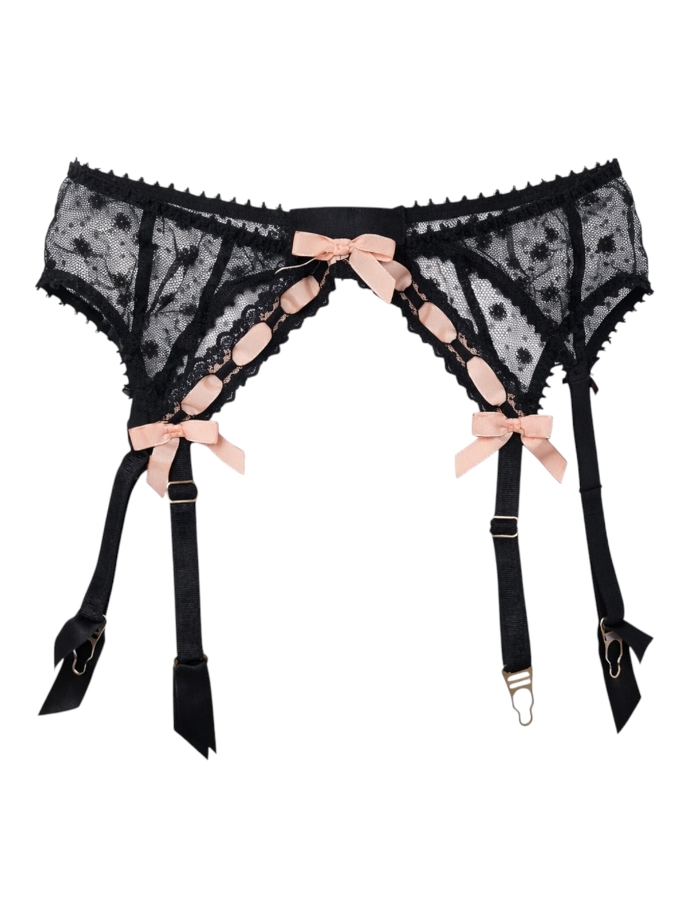 Agent Provocateur Black Lace Pink Bow Garter Belt Mesh Size M - Picture 1 of 13